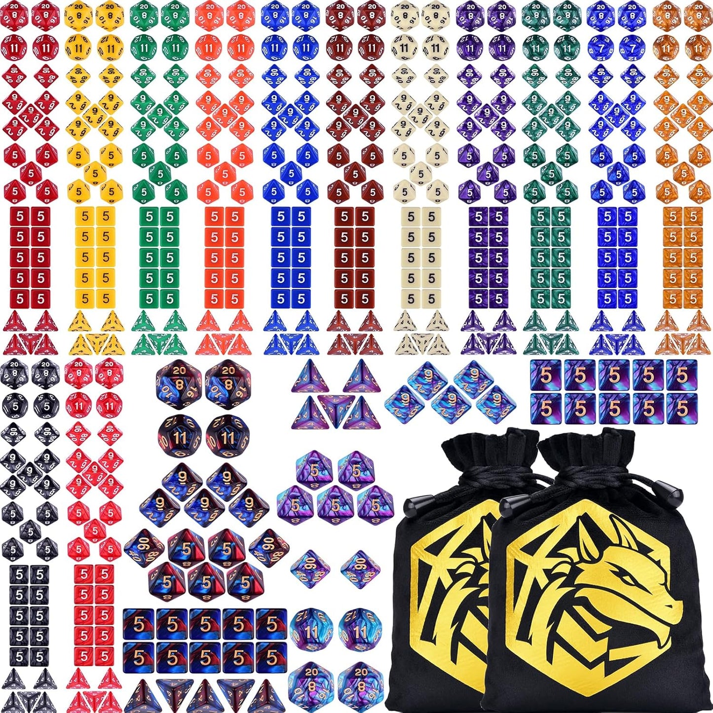 Extended Dice RPG Set 15 x 31 Polyhedral Dice (465 Piece) for DND 5e Tabletop Adventure Games (15 Colors - Classic)