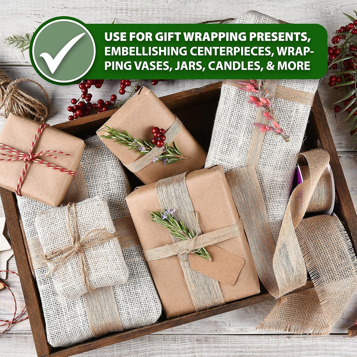 Mandala Crafts Turquoise Burlap Wired Ribbon 1 Inches Wide Jute Ribbons for Crafts - 10 Yds Roll Rustic Burlap Wrap Trim Ribbons for Wreaths Bows Party Decoration